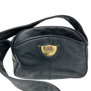 Vintage 90s BH Smith Wide Strap Crossbody Western Plated Black Leather